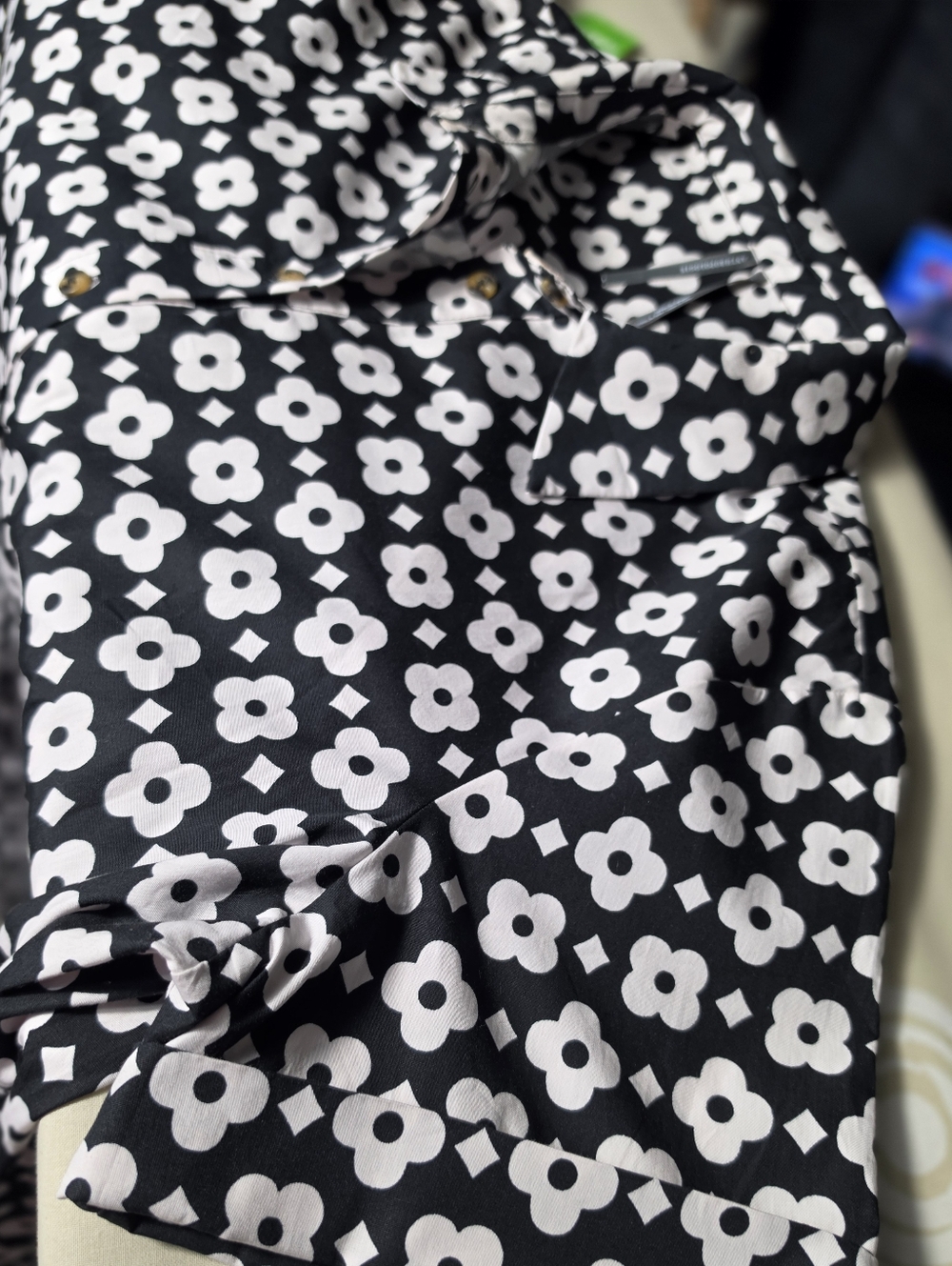 Anthropologie Maeve Black & White Mod Floral Mini Shirt Dress- Large - Picture 5 of 6